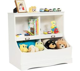 ID MARKET Meuble De Rangement Enfant MANA 5 étagères, 3 Bacs Et 2 Cubes Sur Roulettes Blanc