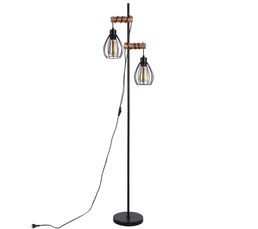 IDMarket Lampadaire Industriel Bois & Noir – Lampadaire Avec 3 Étagères + Abat-jour Carré Blanc – Luminaire Salon Moderne 160 Cm – E27 40W