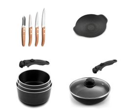 Set Pentole Arthur Martin 7 Pezzi - Alluminio Antiaderente, Manico Rimovibile, Per Tutti I Fuochi Incluso Induzione