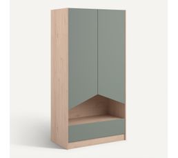 Armoire Enfant 80x50x150 Cm – Portes Vitrées & Étagères Réglables – Poignées En Forme De Biscuit – Blanc & Bois
