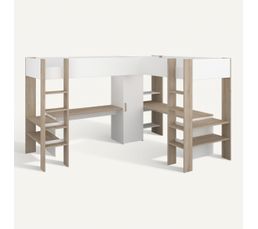 Lit Mezzanine STUDIO Avec Sommier - Blanc, Couchage 90x190 Cm - Échelle Réversible, Bois épicéa Massif
