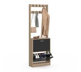 Vestiaire D'Entrée HANAE IDMarket - Meuble Chaussures 2 Portes Avec Cannage - 180 Cm - Rangement Pratique Entrée/Buanderie