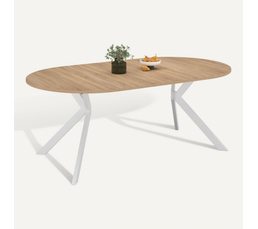 Table à Manger Ronde Extensible Angele 4-8 Personnes - Plateau Effet Hêtre, Pied Noir - De 110 à 150 Cm