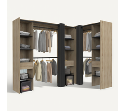 Dressing Penderie Utah 6 Tiroirs - L.80 X H.167 Cm - Style Industriel Bois Et Noir