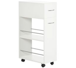 Chariot De Cuisine 3 étagères - Largeur 15 Cm - Blanc Avec Roulettes - Rangement Pour Salle De Bain, Cuisine, Niche - 40x15x62 Cm