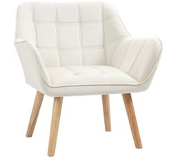 Fauteuil Convertible Romeo Lit D'appoint 80x190 Cm - Tissu Bouclette Blanc, Pieds Bois/métal - Design Scandinave - Dimensions Assise 80x76x79 Cm