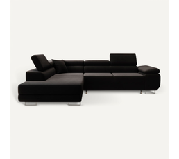 Canapé D'angle Convertible MENZZO - Simili Blanc & Tissu Gris, L275 X P202 Cm, Coffre Rangement, 6 Places