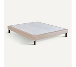 Cadre De Lit 160x200 Cm Avec Sommier Lattes Bois Et Tête De Lit Rembourrée - Réglable En Hauteur, Silencieux, Facile à Assembler | Blanc Cassé, Capacité 365 Kg