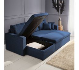 Canapé D'Angle Réversible 3 Places - Tissu Bleu - L 286 X P 169 X H 80 Cm - Neuf