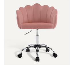 Chaise De Bureau Scandinave Style Tulipe – Pivotante Avec Roulettes – Cuir Végan Violet Pastel – Structure Noire – Hauteur Réglable