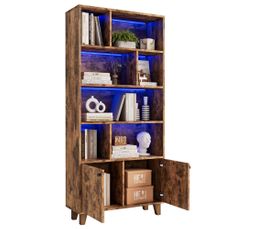 Bibliothèque En Bois Massif 100x24x100 Cm – 7 Compartiments, Style Moderne, Pour Salon Ou Bureau
