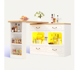 Meuble de bar extensible en table à manger 2 personnes vito noir et plateau bois