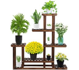 COSTWAY Support De Plante Métallique D'Angle à 10 Étagères Ouvertes, Étagère Fleur Avec Lumières De Croissance, Support Pot De Fleurs Pour Balcon Salon, 127 X 30 X 160 Cm, Marron