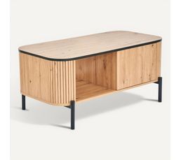 Table Basse JULIETTE Avec Plateau Relevable Et Coffre - Style Lattes Bois Chêne - Multifonction Rangement - 9