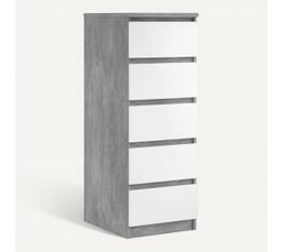 Commode 6 Tiroirs Milano 115 Cm - Bois Blanc Avec Poignées Languette Noire - Rangement Moderne Pour Chambre Ou Bureau