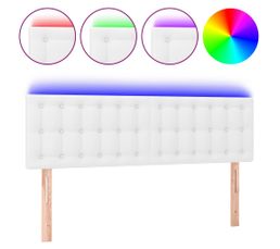 Tête De Lit Double à LED Blanc Similicuir - 180x5 Cm, Hauteur Réglable 78-88 Cm, éclairage RGB Inclus