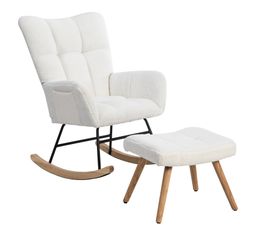 Fauteuil à Bascule Relax Confortable, Fauteuil Inclinable à Bascule En Patchwork, Accoudoir Traditionnel, Pieds En Bois Massif, Avec Repose-pieds, Pour Salon, Chambre à Coucher, Bureau, Crèche