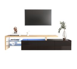 Meuble TV 180 Cm Brillant Avec Lumière LED, 3 Rabats Comme Espace De