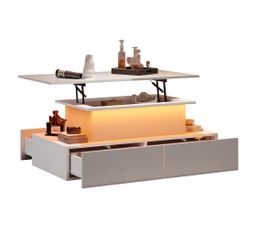Table Basse Relevable Rectangulaire IDMarket Tara - Plateau Converti En Table à Manger - Blanc Et Imitation Hêtre - 5