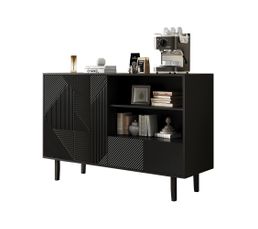 Buffet Bas Moderne 4 Portes - 120x30x80 Cm, Noir, Pieds Métal Or, étagère Réglable, Pour Salon/cuisine