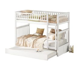 Lit Superposé En Bois Massif 90x200 Cm - Avec échelle Et Barrière De Sécurité,avec 2 étagères,blanc