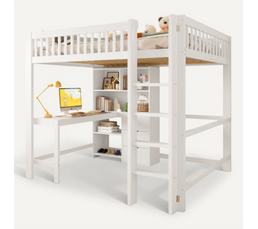 Lit Mezzanine Enfant 140x200 Cm - Bois Et Métal, Gain De Place, Chêne Et Blanc - 4