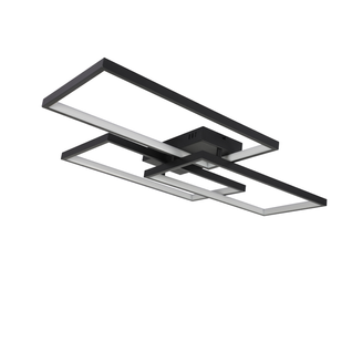 Plafonnier LED Métal Noir 72w 80cm Salon Moderne Dimmable Avec Télécommande Design Rectangulaire