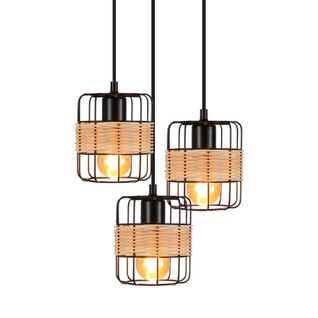 Suspension Table à Manger Lampe Suspendue Vintage Ronde Noire 3 Ampoules Rétro E27