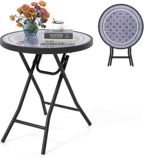 Table De Jardin Bistro Ronde Pliante De 46 Cm, Table Basse Extérieur Avec Plateau, Charge 50 Kg Gris