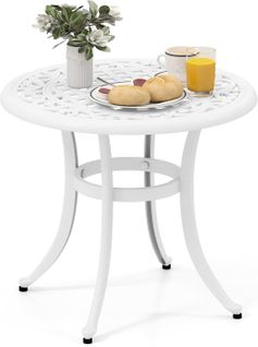 Table De Jardin Ronde 60 Cm En Fonte D'aluminium, Table D'appoint D’extérieur (blanc)