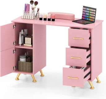Table De Manucure Professionnelle Avec 2 Armoires 3 Tiroirs 90 X 43 X 74 Cm (rose)