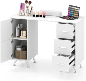 Table De Manucure Professionnelle Avec 2 Armoires 3 Tiroirs 90 X 43 X 74 Cm (blanc)