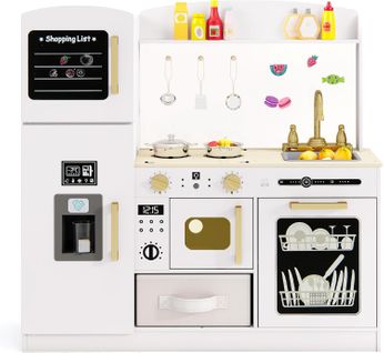 Cuisine Enfants En Bois Avec Tableau Noir Et Panneau Acrylique, Jeu De Cuisine Enfant