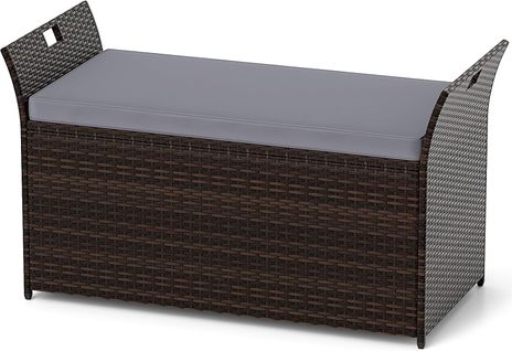 Coffre De Rangement En Rotin Pe 260 L, Boîte De Rangement Intérieur/extérieur, 125 X 56 X 71 Cm