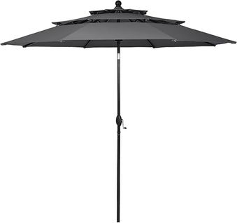 Parasol Extérieur De 3m à 3 Niveaux, Parasol De Patio Auto-inclinable Double Ventilation (gris)