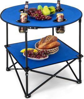 Table De Camping Pliante à 2 Niveaux, Table De Pique-nique Portable Avec Sac De Transport, 72 X 59cm