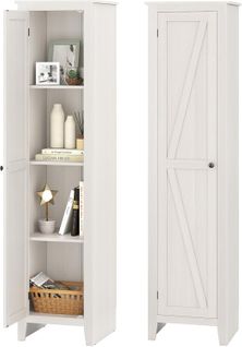 Armoire De Salle De Bain De 180 Cm De Haute, Meuble De Rangement, Colonne, 4 Étagères (blanc)