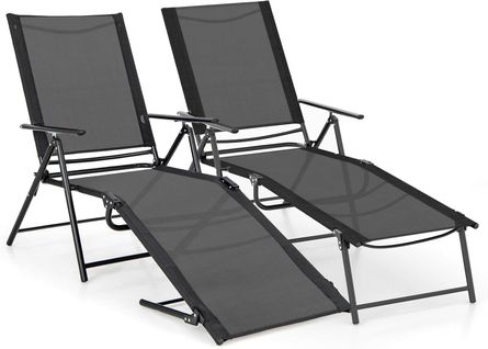 Lot De 2 Chaises Longues Pliantes à 6 Positions, Dossier Réglable, Charge 150 Kg (noir)