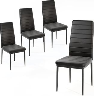Lot De 4 Chaise De Salle à Manger En Cuir Synthétique, Chaise Moderne, Pieds En Métal, Noir