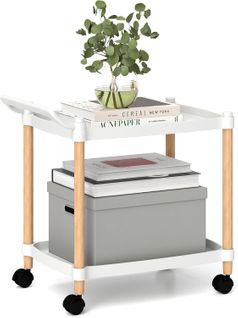 Chariot De Rangement à Roulettes, Desserte 2 Niveaux, 4 Roues, Capacité 25 Kg, 52,5 X 33,5 X 50 Cm