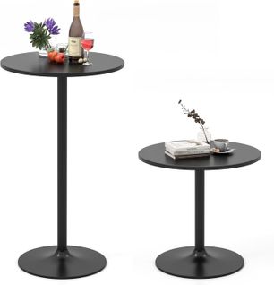 Table Bar Ronde, Table Haute Cuisine Dia.60 Cm, Table Haute Mange Debout 2 Hauteurs Réglables, Noir