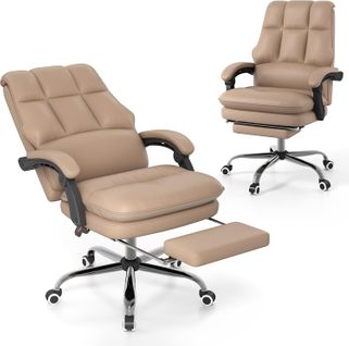 Chaise De Bureau Ergonomique, Fauteuil De Direction Simili Cuir Avec Siège Pivotant Réglable, Café