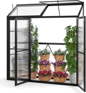 Serre Jardin Aluminium 180x52x190cm, 3 Portes, Plaques PC Résistantes, Lucarne，noir