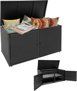 Coffre De Rangement Extérieure En Rotin 335l, Boîte De Rangement, 115x60x65cm (noir)