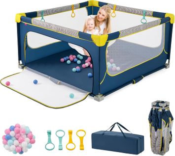 Parc bébé Pliable Avec 50 Balles Océaniques, Parc Enfant Sans Bpa  (bleu,150 X 150 X 76,5 Cm)