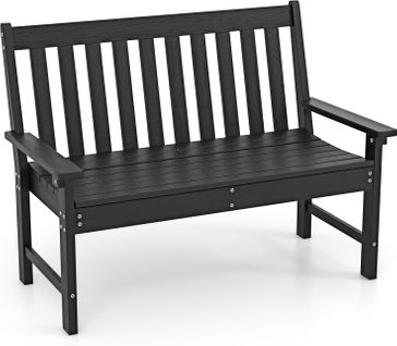 Banc De Jardin Exterieur En Hdpe, Banc Extérieur Jardin 2 Places Avec Dossier Et Accoudoirs (noir)