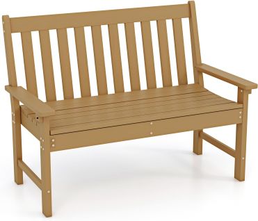 Banc De Jardin Exterieur En Hdpe, Banc Extérieur Jardin 2 Places Avec Dossier Et Accoudoirs (marron)