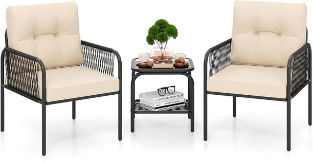 Ensemble De Meubles 3 Pièces De Patio En Rotin Pe, Salon De Jardin 2 Fauteuils Table Basse