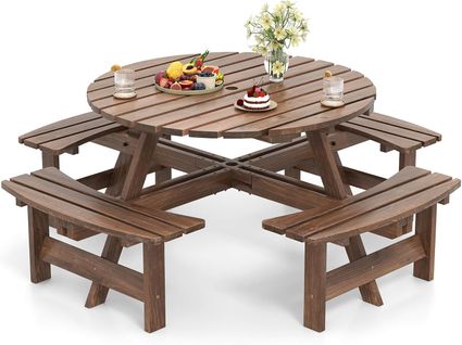 Ensemble Table De Pique-nique En Bois Pour 2 à 8 Personnes, Set Table (marron,179 X 179 X 70 Cm)
