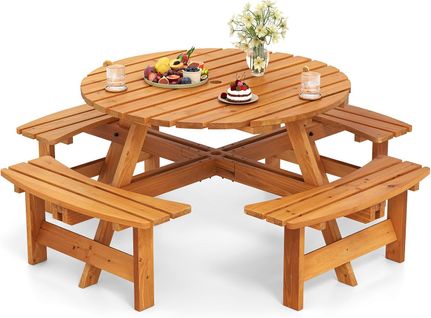 Ensemble Table De Pique-nique En Bois Pour 2 à 8 Personnes, Set Table (jaune,179 X 179 X 70 Cm)